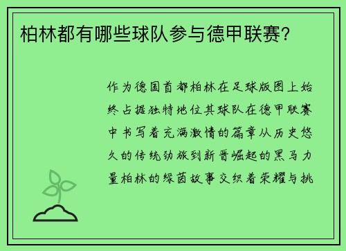 柏林都有哪些球队参与德甲联赛？